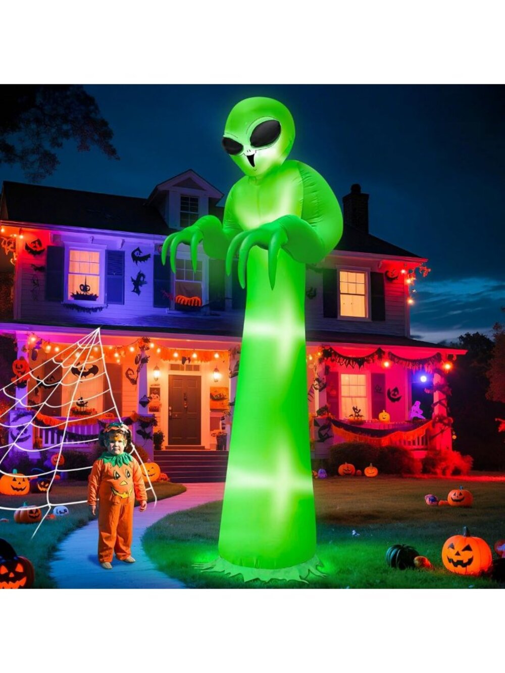 12 FT Inflatable Halloween Alien Decoration with Built-in LEDs for Outdoor Fun